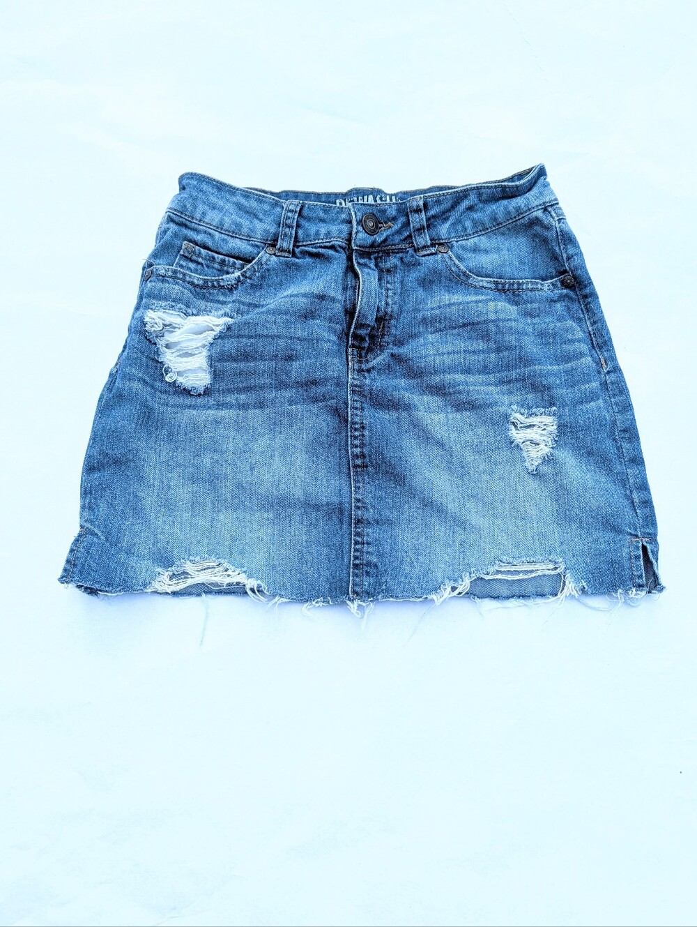 REWASH micro Denim Distressed mini skirt sz 0 / 24Y2K , Thrashed , 2000s , Rip